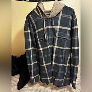 Plaid Hoodie Shirt in Blue and Gray